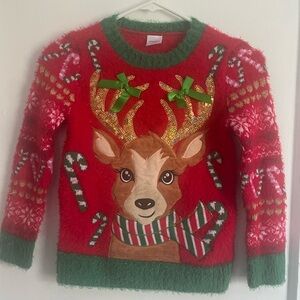 Holiday Time Red and Green Fuzzy Sweater girls size 6-6X.